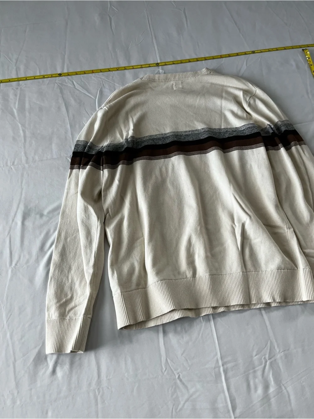 GAP Cream Crewneck Sweater with Gray and Brown Stripes